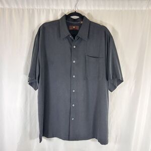 Toscano Silk Shirt Men's Large Solid Black Button Up Short Sleeve Pocket